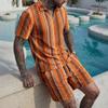 Summer Fashion Knitted Crochet Lapel Men's Short Sleeved Casual Vacation Polo Shirt