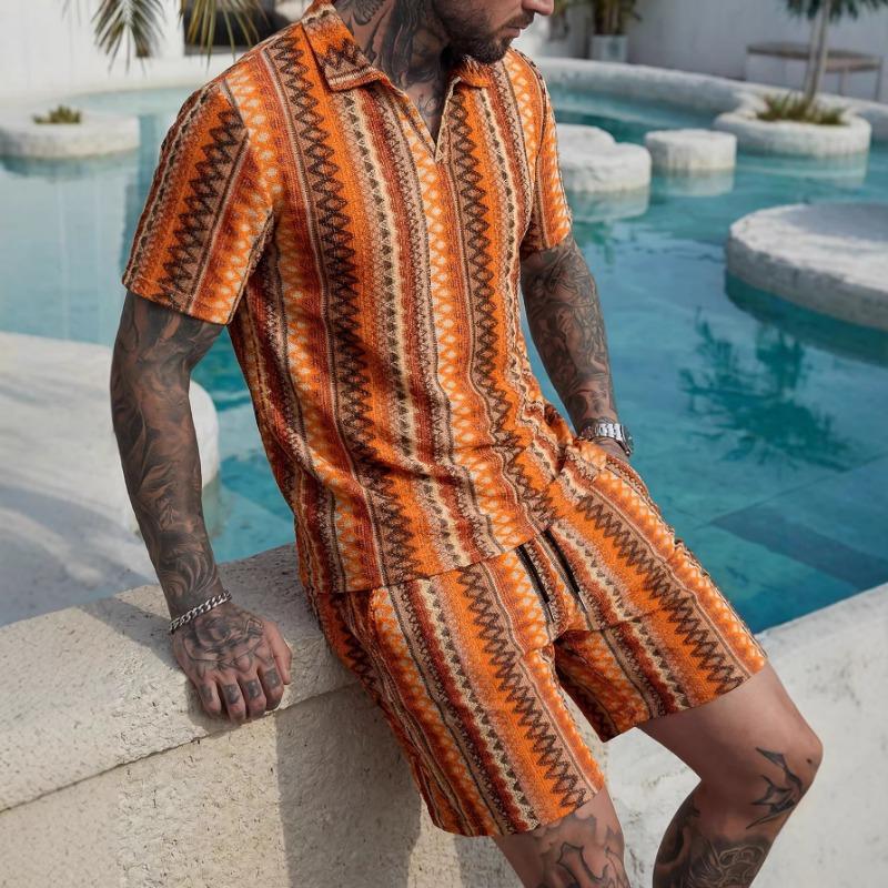 Summer Fashion Knitted Crochet Lapel Men's Short Sleeved Casual Vacation Polo Shirt