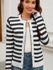 Women's Striped Sweater Button Knit Cardigan Jacket for Autumn and Winter