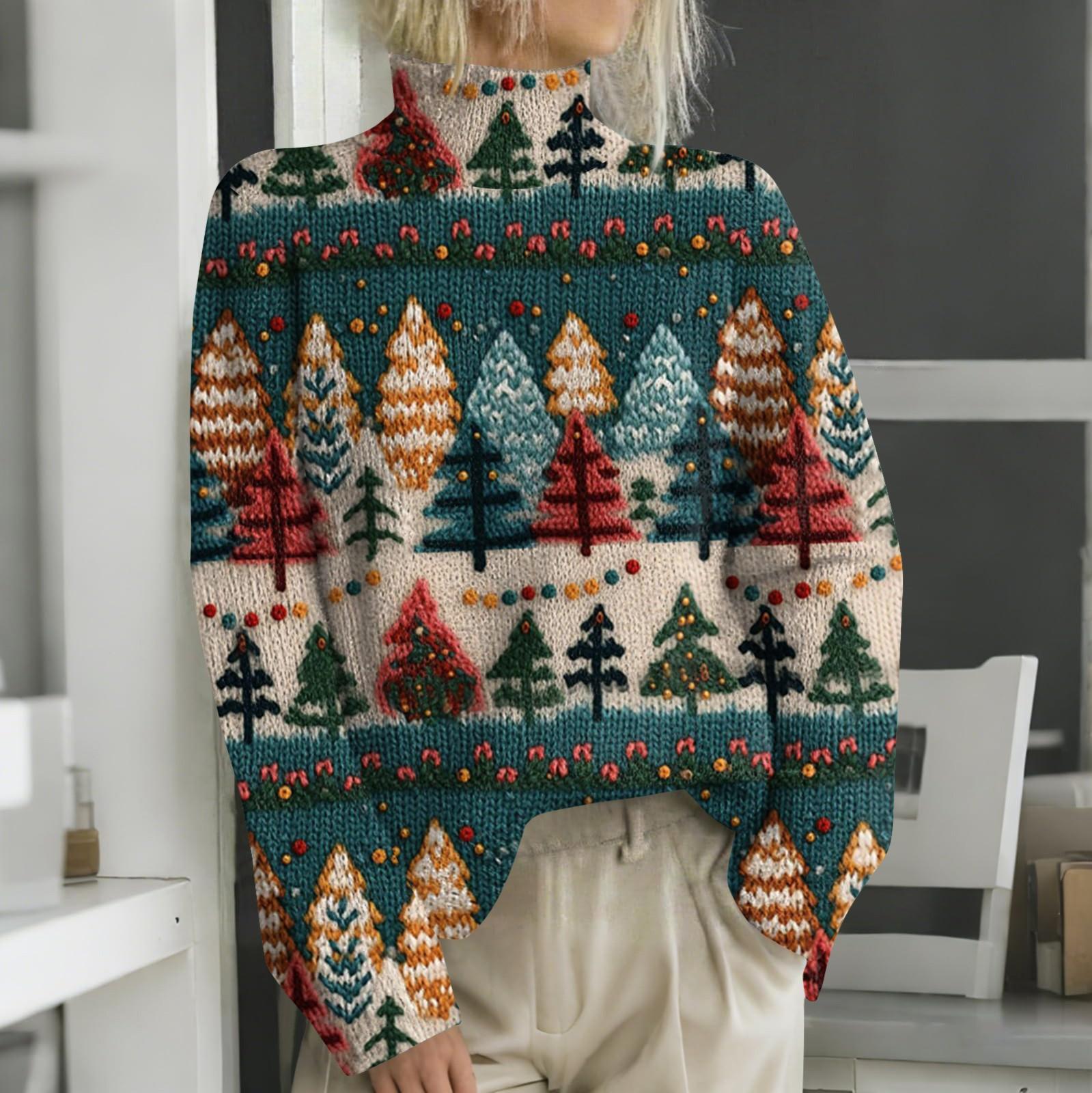 Рождественские толстовки для женщин Вязаный свитер Милая рубашка Осенняя водолазка Пуловер Топы L армия зеленый 1919₽