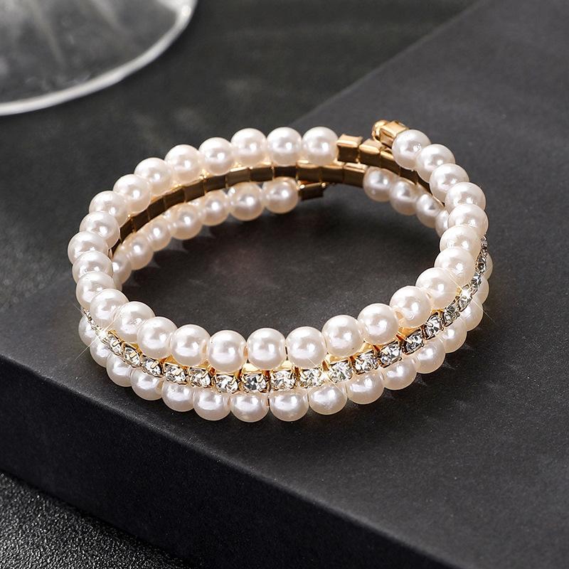 Bridal jewelry full diamond stretch bracelet, multi-layer pearl rhinestone winding spiral bracelet bracelet
