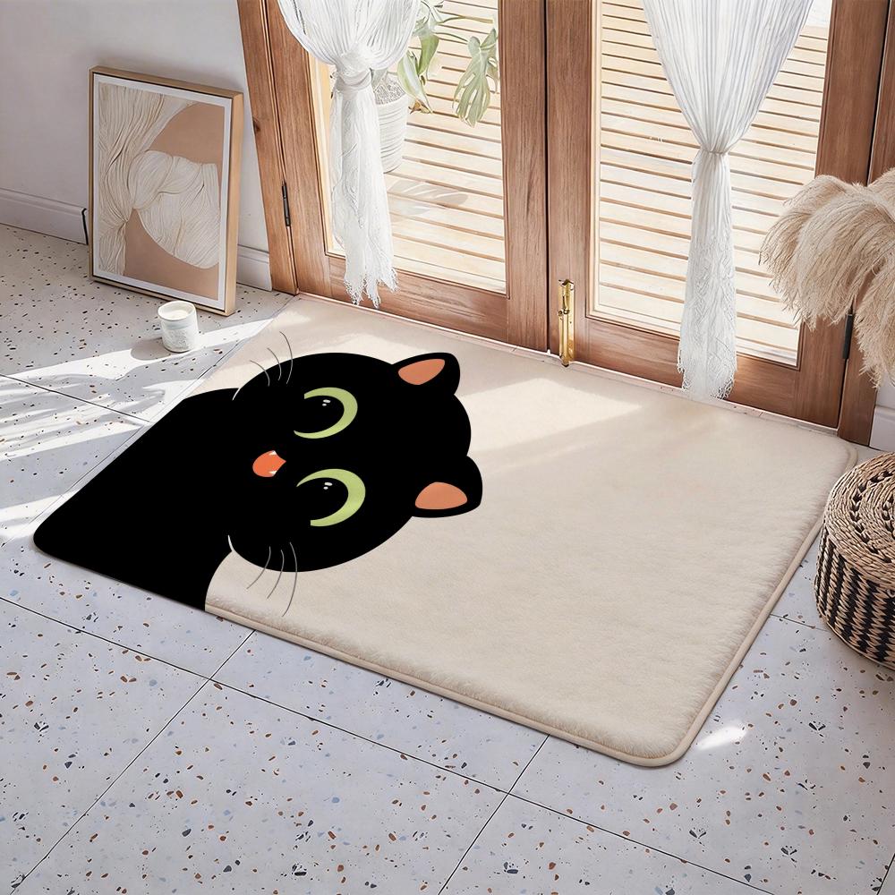 Cartoon Niedliche Schwarze Katze Kawaii Fußmatte Eco Flanell Fußabtreter Rutschfest Geruchlos Innenboden Teppich Weicher Kurzer Plüsch Hausmatte