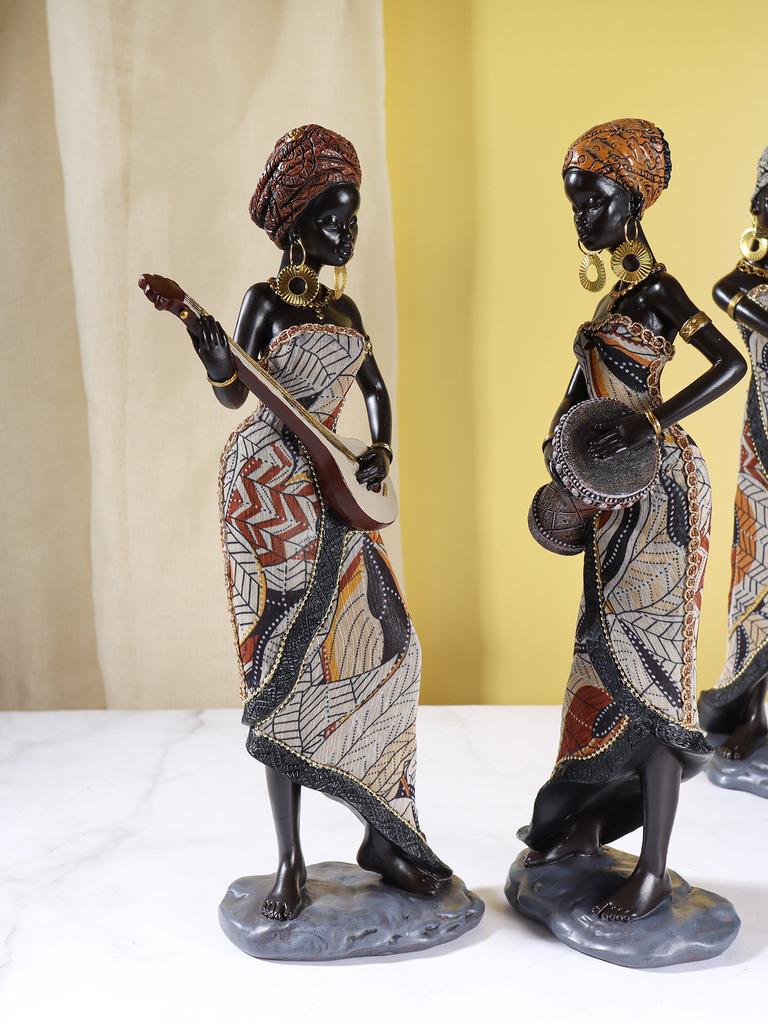 African Female Musician Sculpture, Resin Figurines, Home Decorative Ornaments