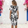 Women Plus Size Round Neck Short Sleeve Blue Green Smoke Printed Fitted Midi Dress