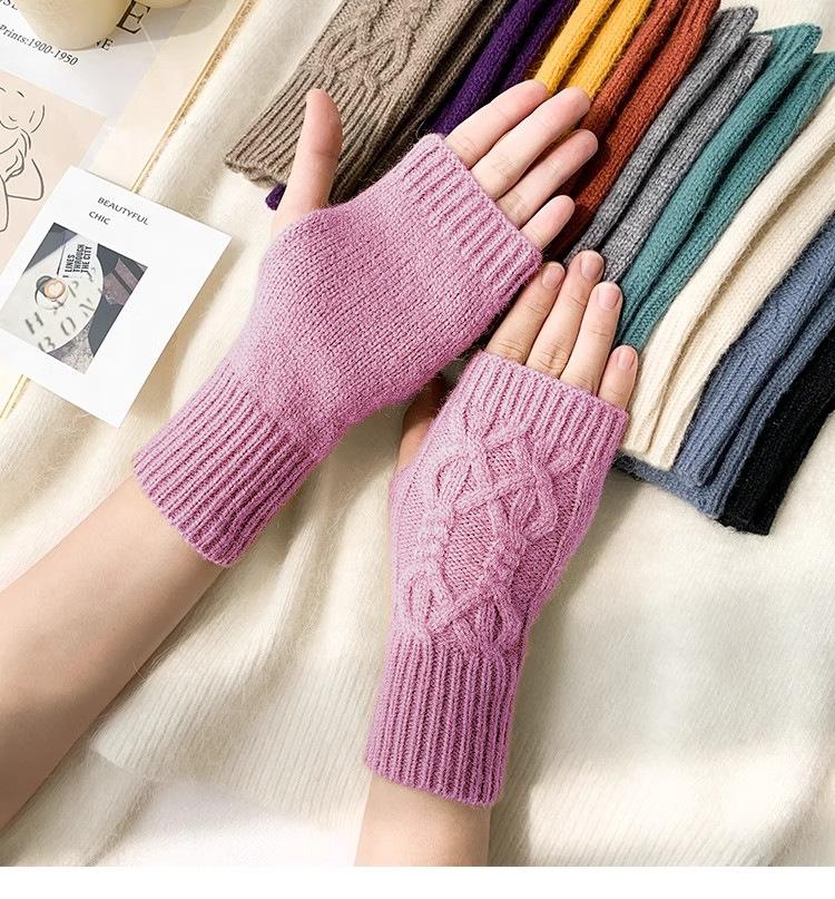 Halbfinger-Handschuhe für Damen, Winter, weiche warme Wolle, Strick-Armhandschuhe, weiche warme Halbfinger-Handschoenen, Unisex-Handschuhe