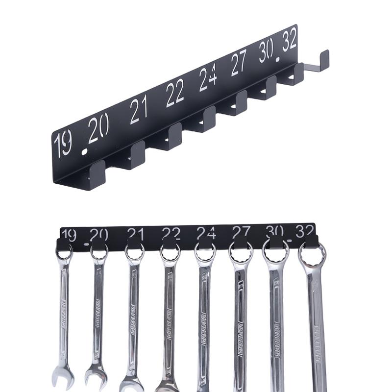 1pc Black Metal Wrench Arrangement - Stylish Wall Mounted Storage Rack for Wrenches, Screws and Bolts