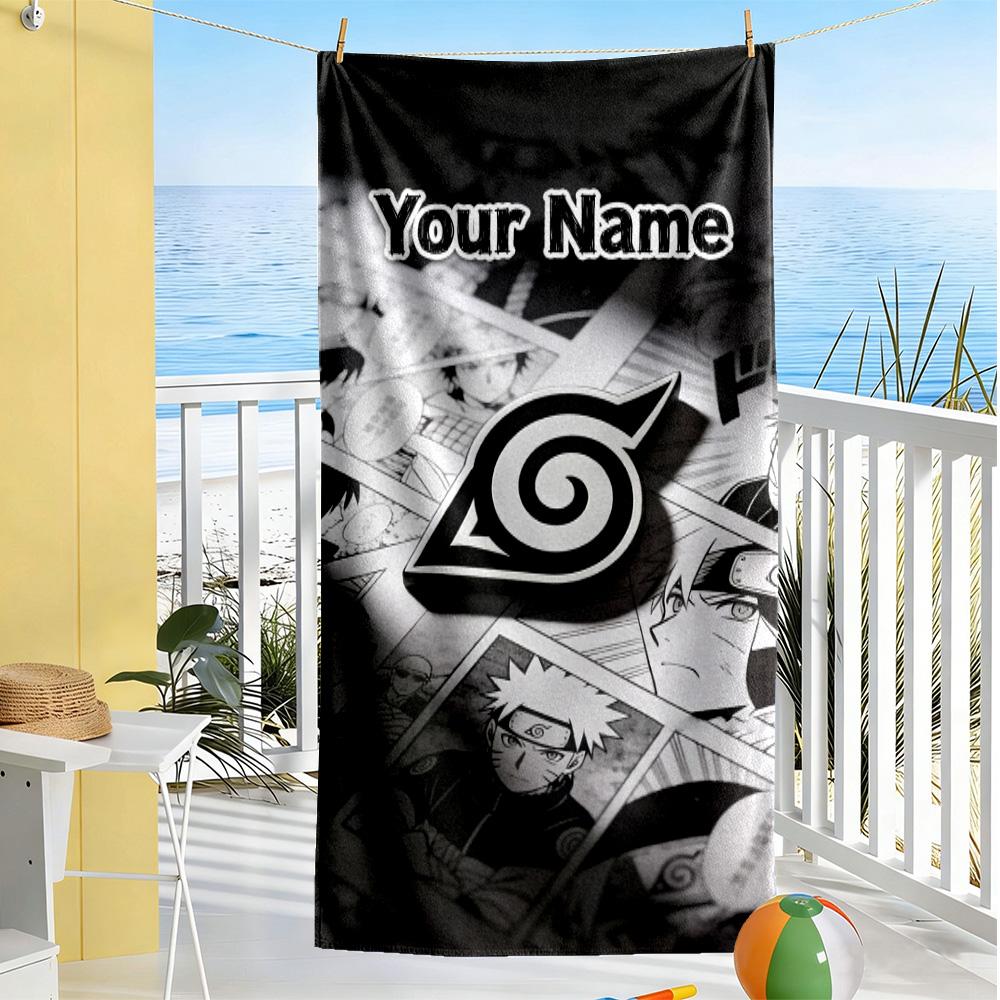 Naruto Character Personalized Text Beach Towel Soft Durable Quick-Dry Suitable for Swimming Gym Camping Yoga Vacation