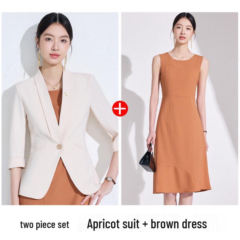 Women's Black Petite Collarless Blazer Dress Two-Piece Set - 2025 Spring/Autumn Collection