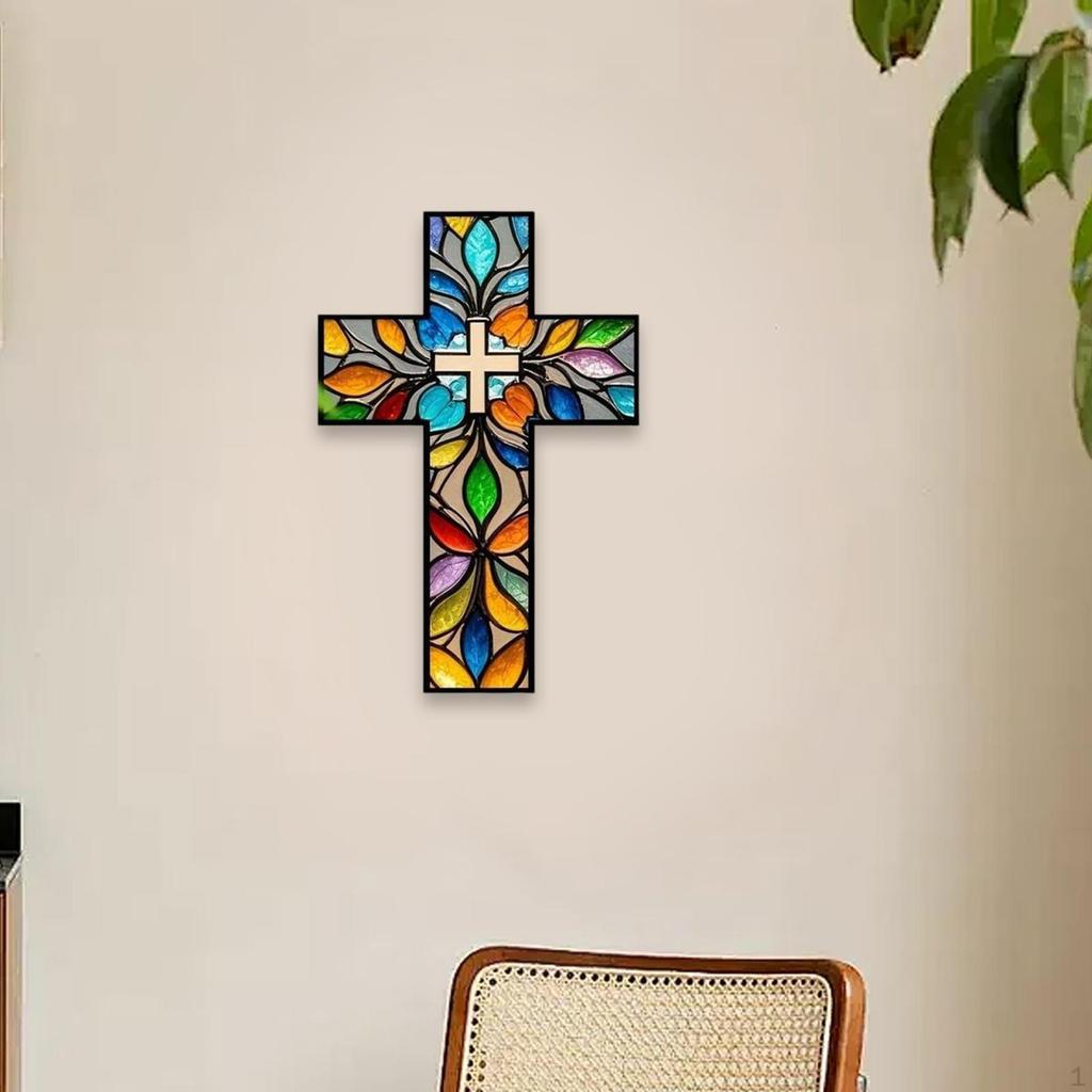 2D Acrylic Art Religious Wall Cross .8x11.8inch Elegant Artwork for Baptism, Wedding Accessory