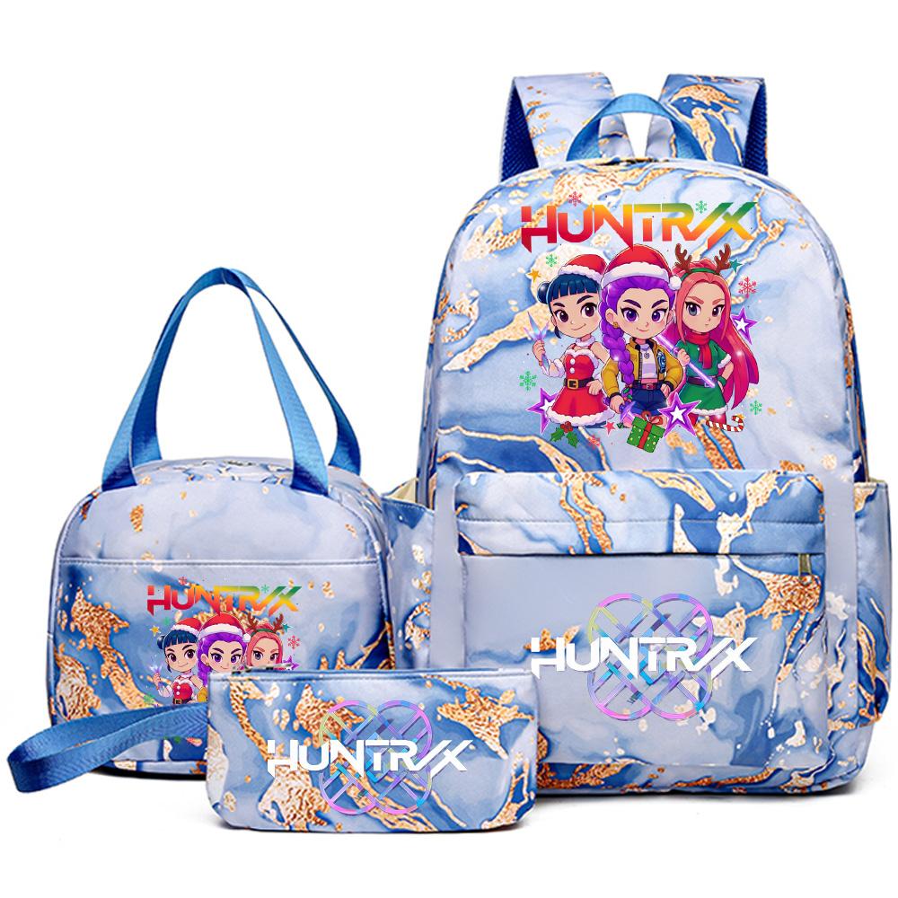 3Pcs/set Christmas K-pop Printed Backpack Handbag Pencil Case for Teenager Student Girl Boy Bookbag Schoolbag Women Large Capacity Travel Bag Kid Gift