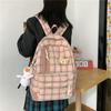 Women's Fashionable and Casual Korean Style High School College Students Backpack Japanese Cotton and Linen Girl Backpack Small Fresh Plaid School Bag