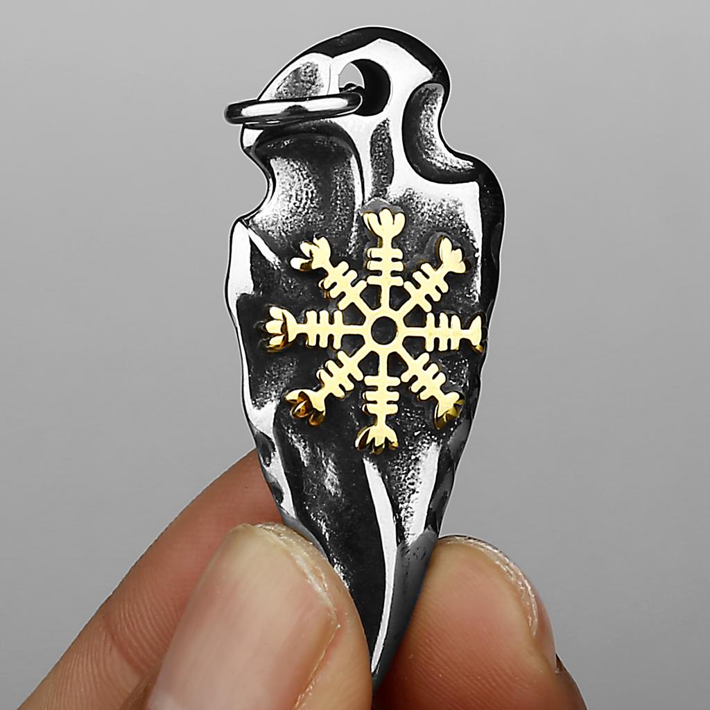 Titanium Stainless Steel Vintage Fashion Valknut Vegvisir Odin Sword Gungnir Rune Necklace Pendant Jewelry