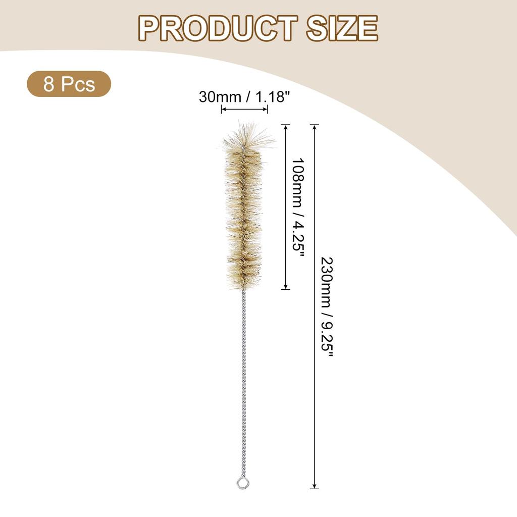 uxcell Tube Bottle Cleaning Brush, Wire Pipe Cleaner, Bore Brush Cleaning Brush with Stainless Steel Handle for Tube Bottles, 30mm, Brown, 8-Pack