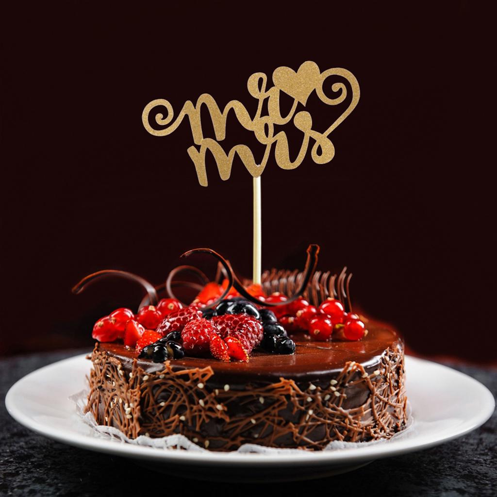 Wedding Cake Topper Pack Glitter Mr Mrs Heart Paper Cupcake Toppers Party Decoration for Engagement Reception