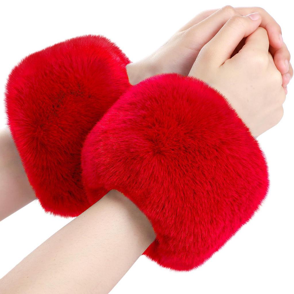 Plush Faux Fur Wrist Cuffs for Winter & Halloween Costumes