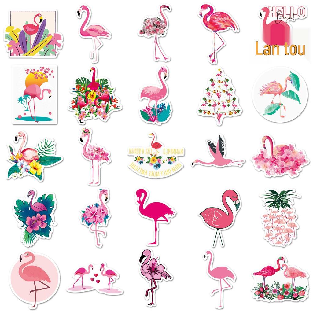 50pcs Flamingo Waterproof Cartoon Stickers for Suitcases, Scooters, Computers, and Tablets