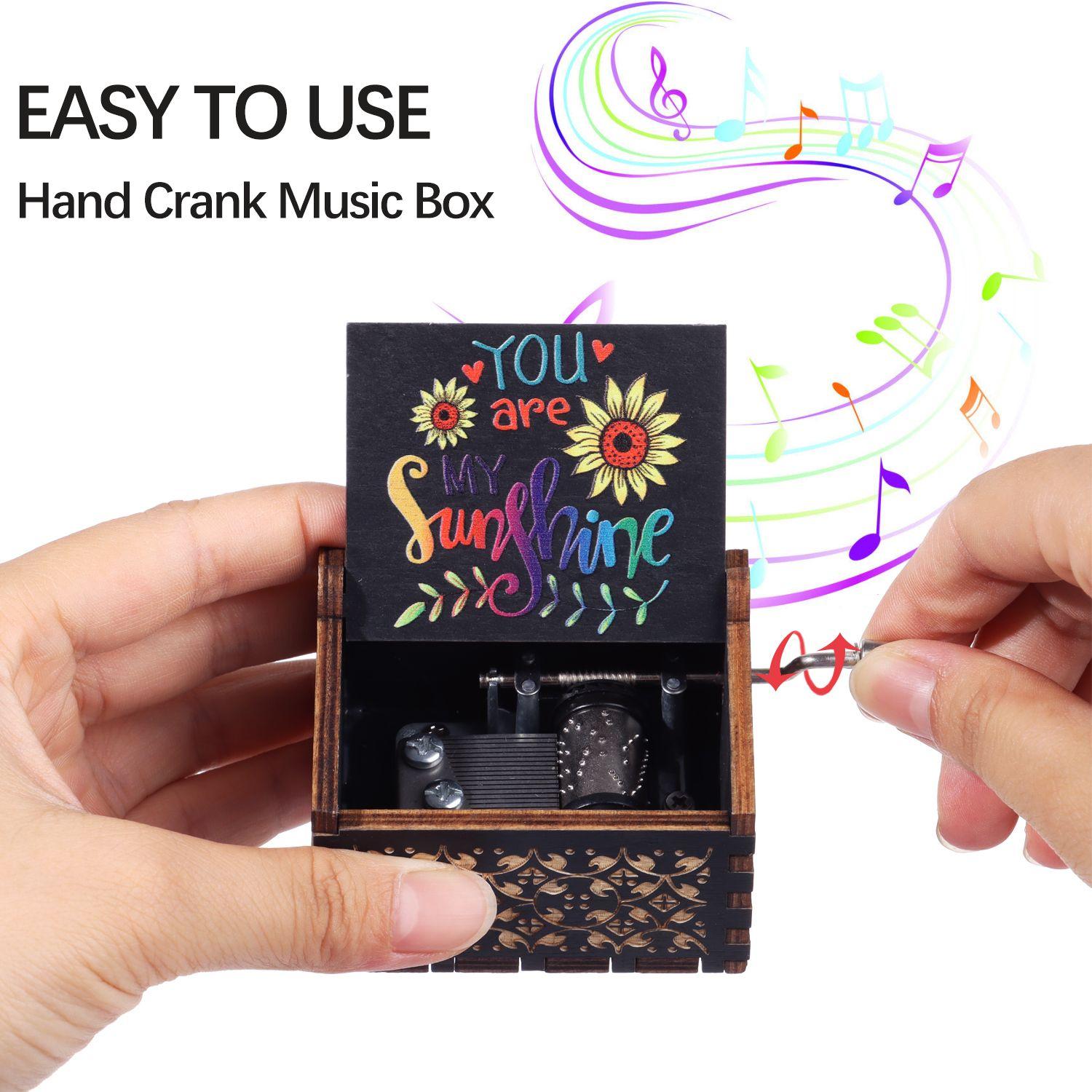 

Gifts Wooden Birthday Black Laser Engraved Hand-Cranked Musical Boxes You are My Sunshine Music Box 1