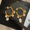 Hair Accessories Retro Imitation Baroque Pearl Stud Earrings Gold Color Alloy Irregular Earrings For Women Simple Jewelry Gift