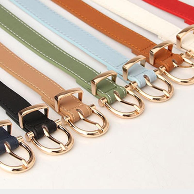 Adjustable Golden Oval Shape Buckle Thin Belt PU-leather All-match Belt Hot Girl Women Waist Belt for Coat Skirts Jeans