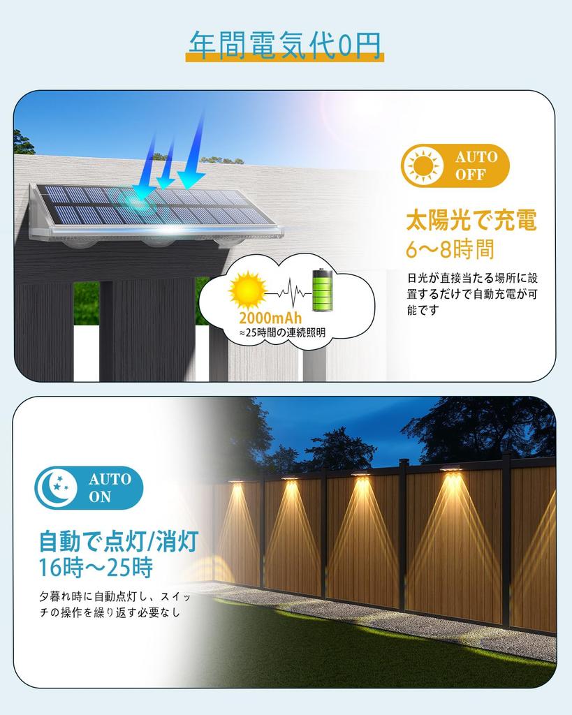 YiLaie Solar IP67 2000mAh High Capacity LED Garden Auto High Solar Easy Zero Electricity Suitable for Front and Parking 3 Adjustable Light Warm