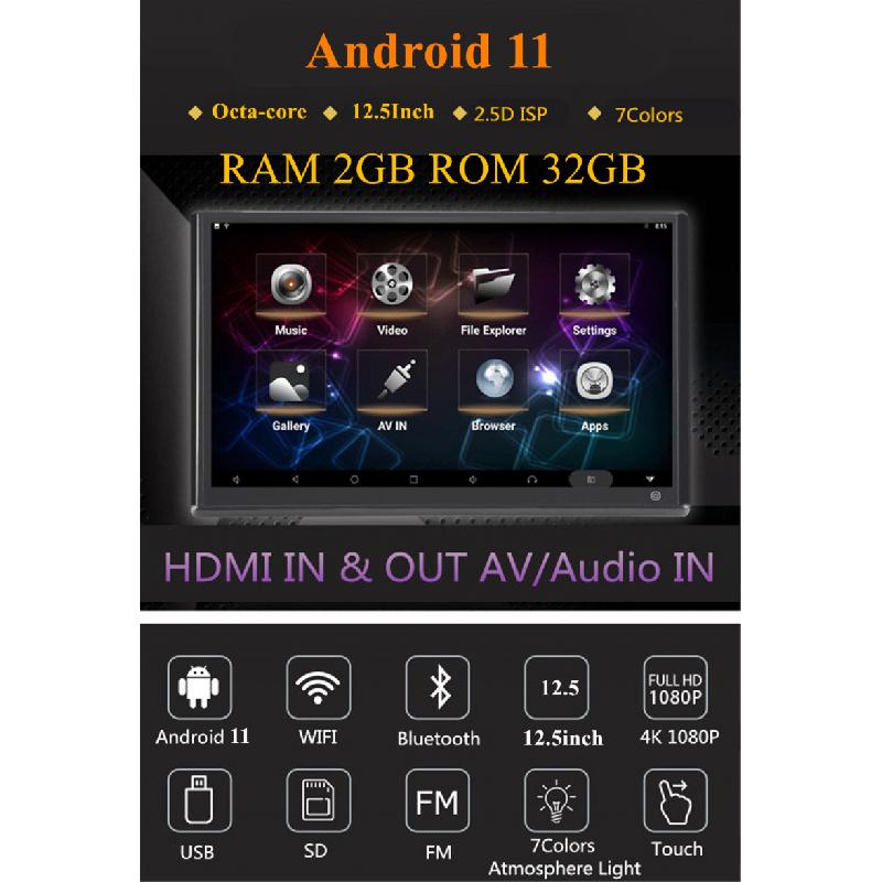 125"Headrest Tv 1080P Car Monitor Android 11 Multifunction Tablet Touch Screen