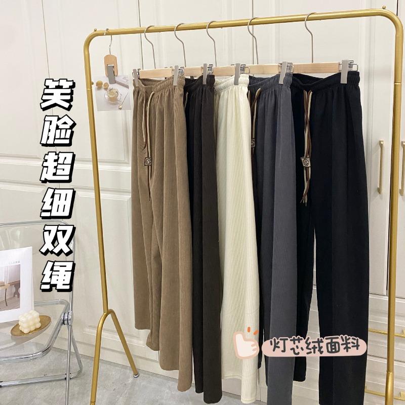 South East Asia Foreign Trade Explosion Corduroy Wide-leg Pants Women's Summer New High Waist Thin Casual Narrow Version Straight Pants