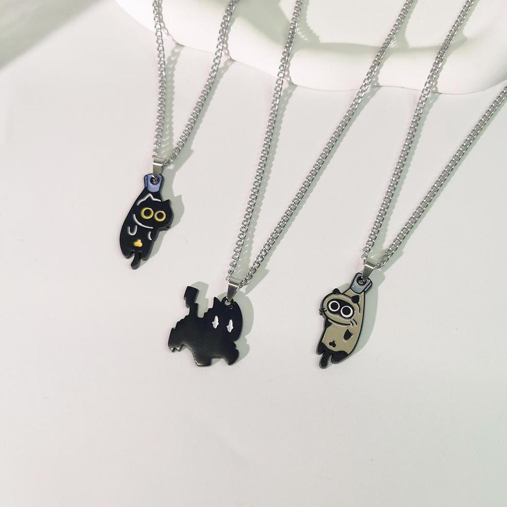 Versatile Black Cat Couple Necklace Pendant – Titanium Steel Hip Hop Style Sweater Chain