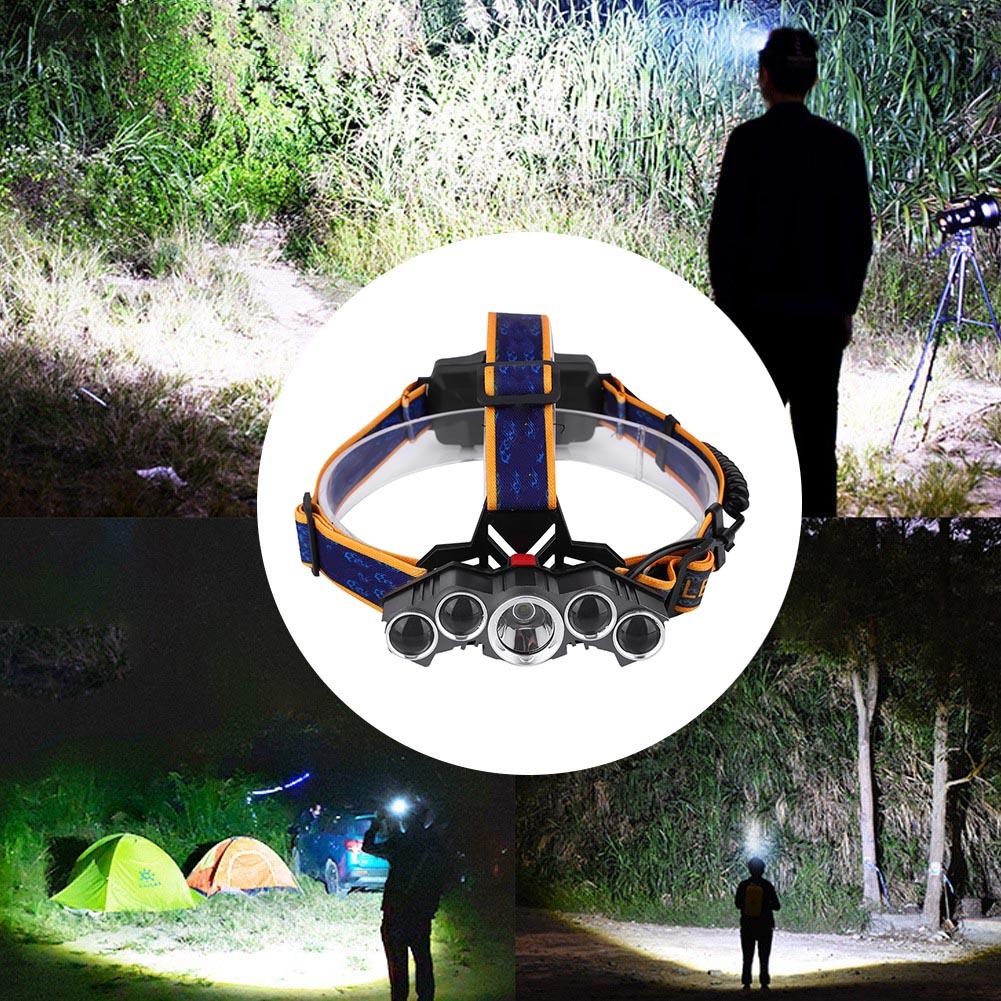 20000lm Outdoor Waterproof Five LEDs Head Lamp USB Charging Camping Running Fishing Headlight