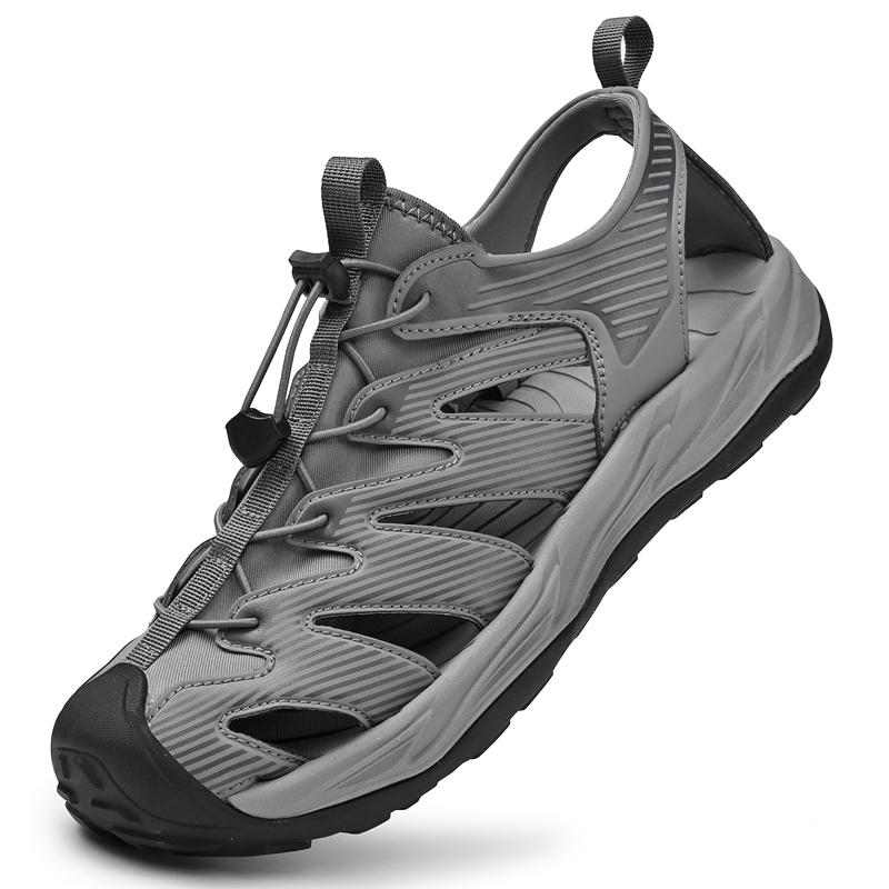 

Fashion Summer new Outdoor Climbing Sandals for Men New Summer Beach Shoes Soft Male Outwear Driving Sandals New Trendy Leather Slippers 46 серый