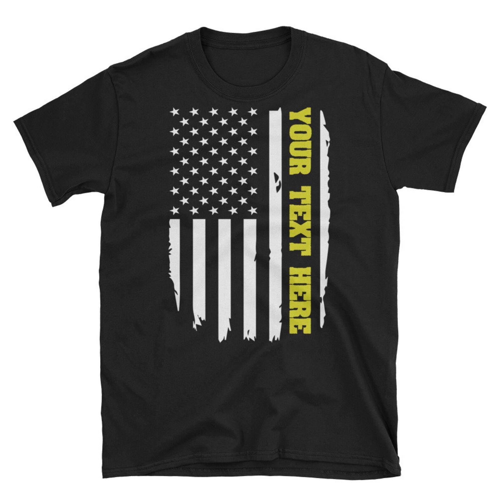 Personalized Custom Thin Gold Line 911 Dispatcher T-Shirt | USA American Flag Emergency Dispatching Gift 3XL
