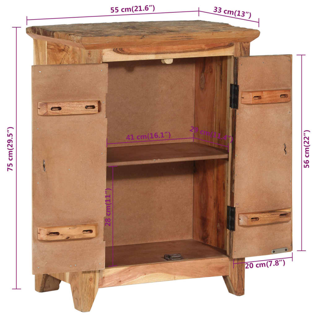 Sideboard 55 x 33 x 75 cm Solid Acacia Wood and Reclaimed Wood