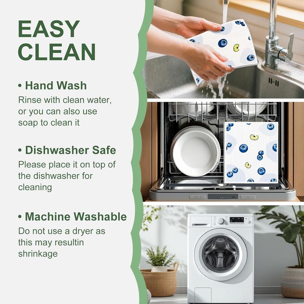 Swedish Dishcloths for Kitchen, 6 Pack, Reble Paper Towels Washable,Super Absorbent, Fast Dry Cleaning Cloths,Non-Scratch, No Odor, Biodegradable