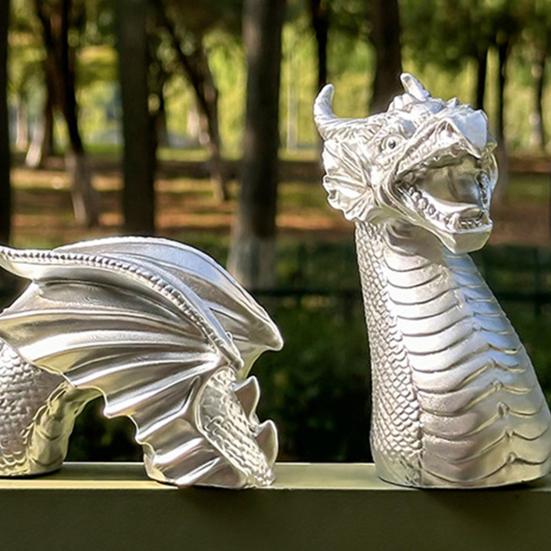 Gothic Dragon Garden Statue 3-Section Dragon Figurine Weatherproof Outdoor Art Dragon Sculpture for Home Patio Yard Lawn Courtyard Decoration