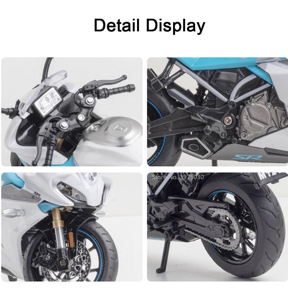 1/12 Spring Breeze 250SR Simulation Alloy Diecast Motorcycle Model Shock Absorbers Sound and Light Collection Toy for Kids Gifts