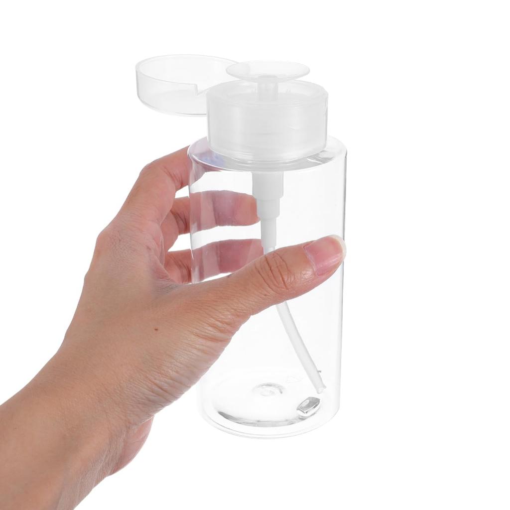 Lurrose Pump Bottle Dispenser 300ml Clear Cotton Pad Type Easy Use Makeup Remover Toner Refillable Travel Bottle Transparent One-Handed
