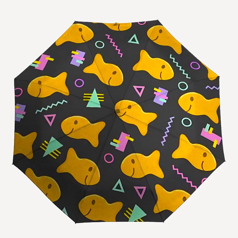 

1pc Goldfish Biscuit Shapes Automatic Folding Umbrella - Compact 8-Rib Design, Durable Plastic & Iron, Lightweight for Outdoor Daily Use085