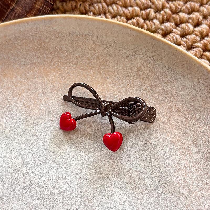 Заколка для волос с бантом и сердцем женская клипса для челки боковая клипса 2026 новая клипса-уточка вишневая аксессуары для волос