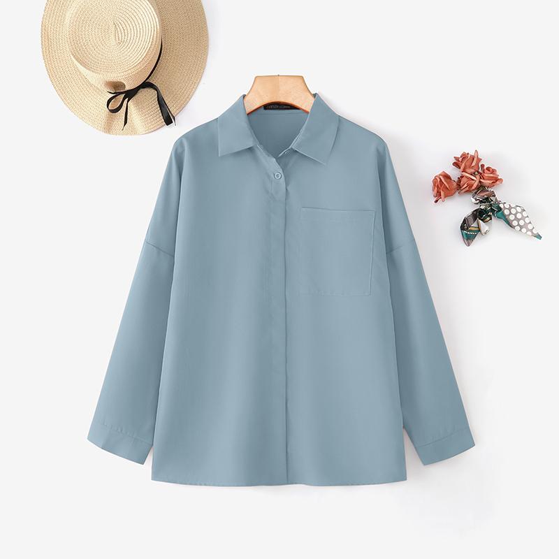 

ZANZEA Женская повседневная однотонная свободная блузка с отложным воротником и длинным рукавом M