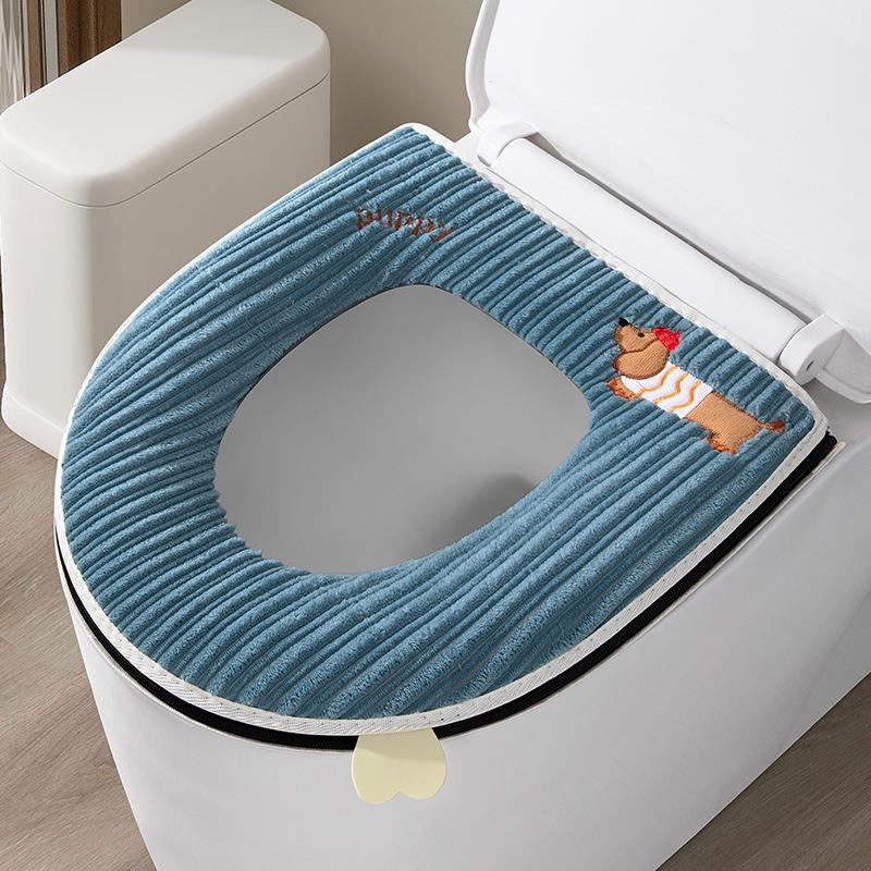 1pcs Washable Plush Toilet Seat Cover with Carry Handle, Universal Zipper Toilet Lid Cover for Winter, Soft Fluffy Bathroom Mat