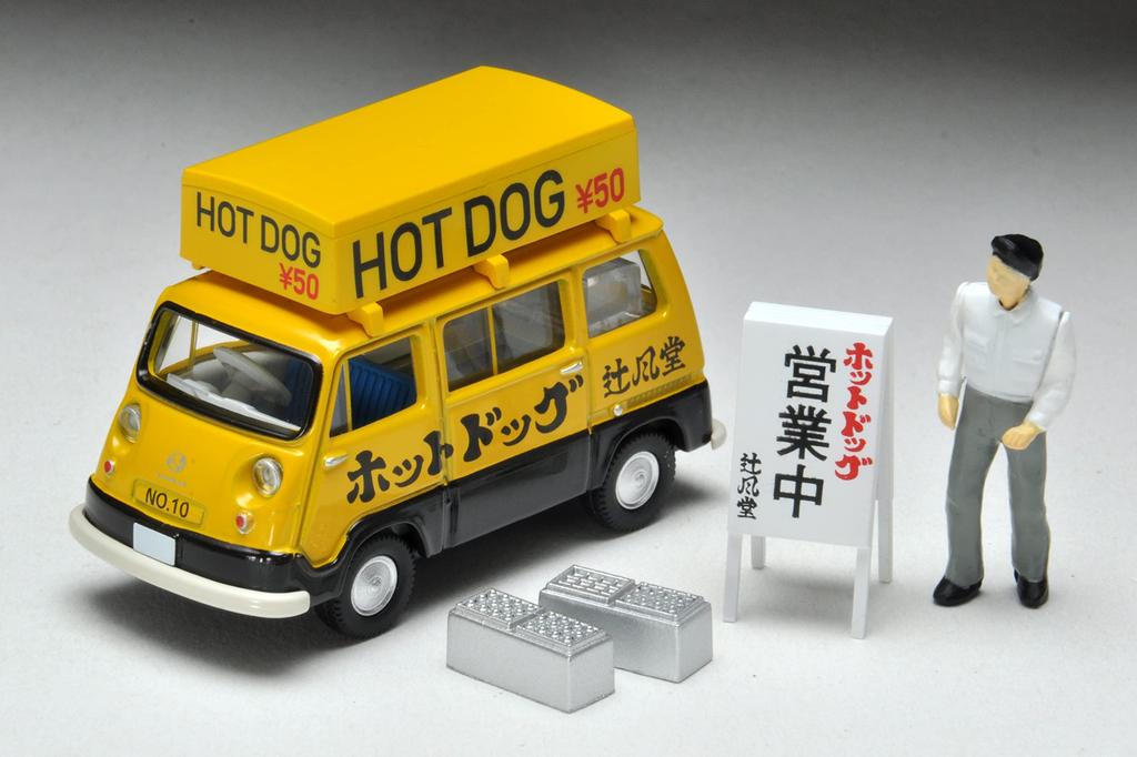 Tomica Limited Vintage Subaru Sambar Light Van Hot Dog Shop with Figure Completed Product 321446 1/64 LV-201a Yellow/Black