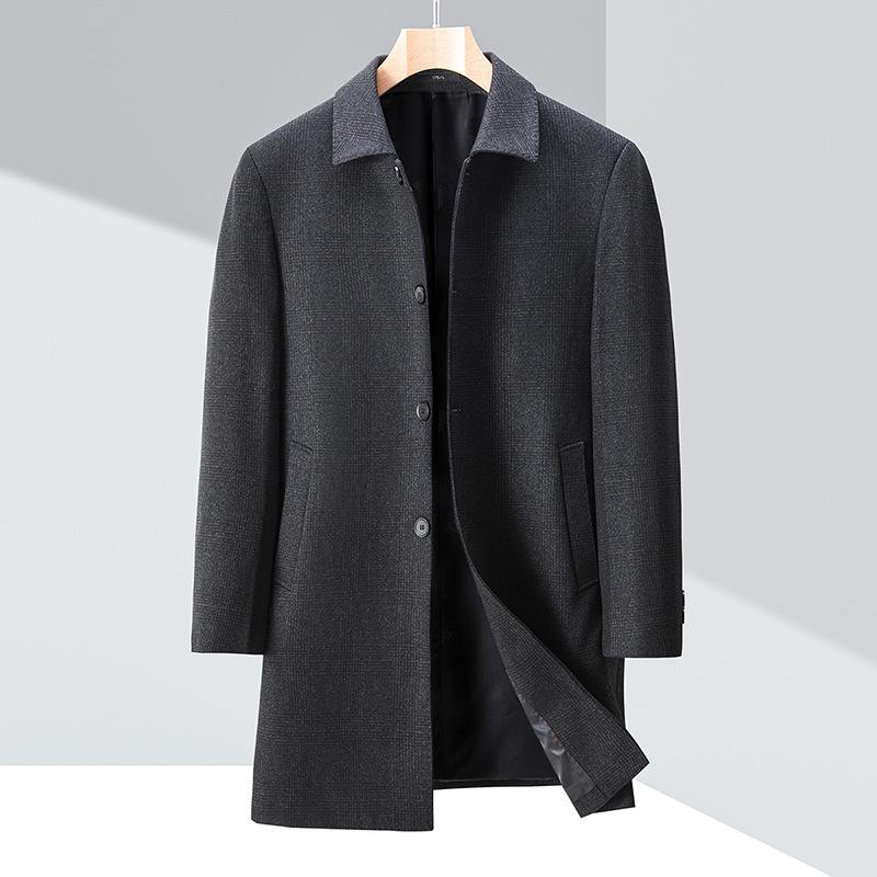 

Осенне-зимняя мужская кашемировая ветровка средней длины со свободными лацканами шерстяное пальто для пап среднего возраста в деловом стиле 195