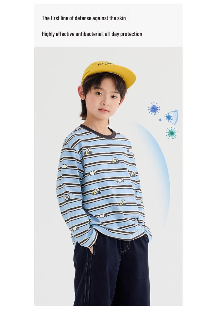 Boys' Autumn 2026 Striped Cartoon Print Long Sleeve Top