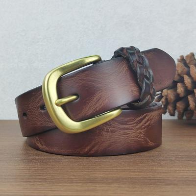 Boucle en Laiton Rétro Poli à la Main Ceinture Homme Décontractée Première Couche Cuir de Vachette Pur Tendance Jeunesse Pantalon Ceinture en Cuir