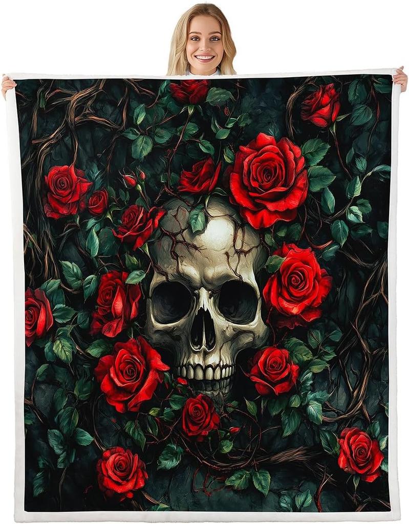 GUOYU Decke Happy Halloween Fleece-Decke Baby Kürbis Geist Feiertags Sherpa-Decke Gotische Fledermäuse Florale Pflanzen Flauschige Plüschdecke für Kinder