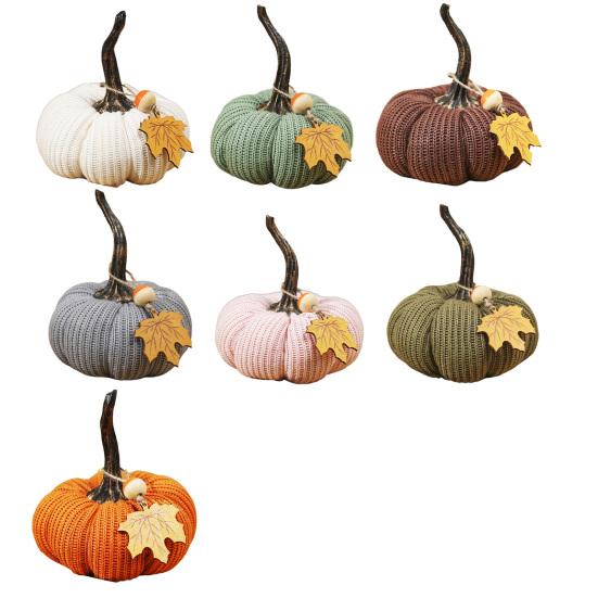 Mini Strikkede Gresskar Skrivebordspynt Høststoff Kunstige Gresskar Håndverk for Høst Takkefest Innhøstingsfestival Halloween Hjemmedekor