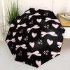 Automatic Folding Umbrella with Pink Hearts & Bows On Black - Portable Collapsible Design, 8-Rib Iron Frame, Durable & Stylish