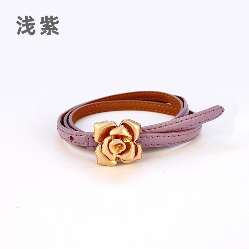 Four Seasons Available New Women'S Leather Thin Belt With Flower Waist For Skinny Look, Leather Belt With Sweater Dress