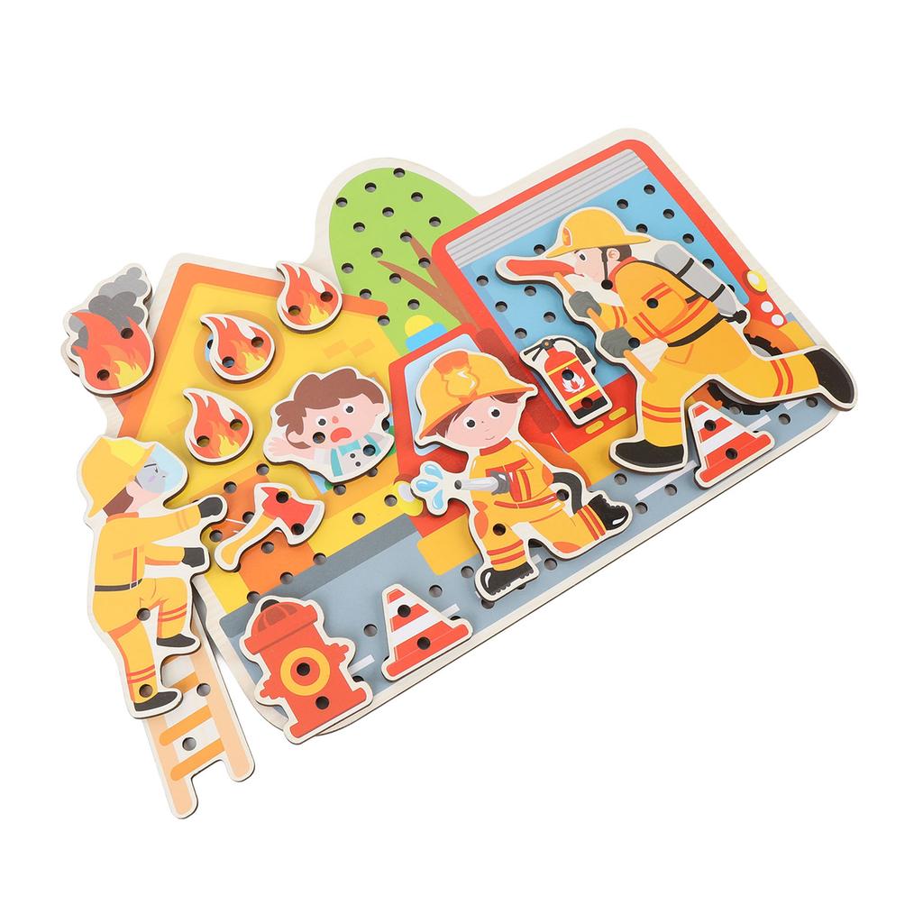 Fire Scene Wooden Lacing Figures Educational Early Learning Wooden Stringing Toy for Kids