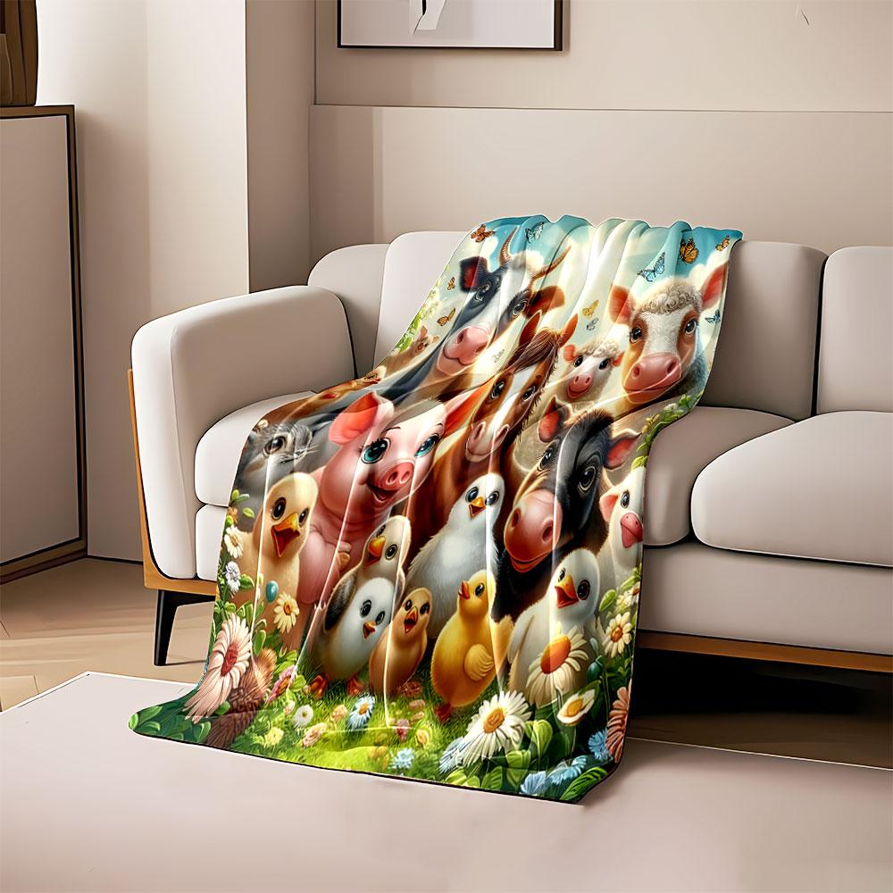 Cute Farm Animals Gathering print blanket soft and cozy perfect for the living room bed sofa or a nap,gift