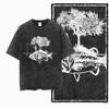 T-shirt Unisexe Imprimé Pêche Coton Noir Lavé Cool Style Streetwear Grande Taille Col Rond